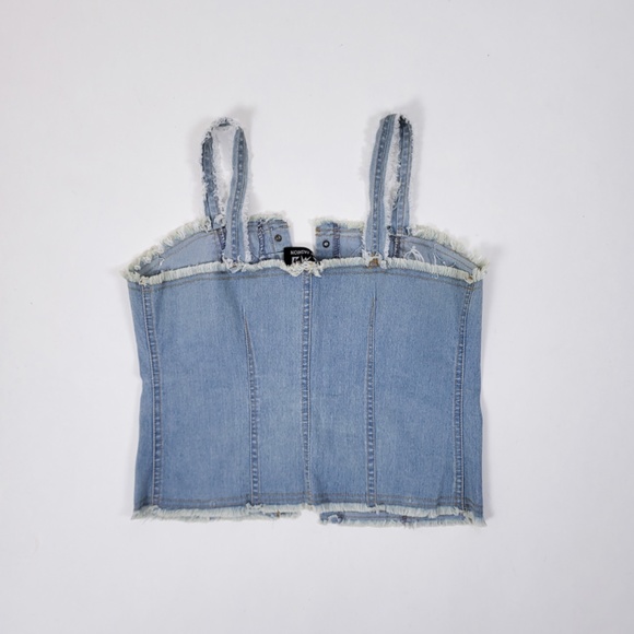 Vintage denim lace-up cropped camisole tank top denim embroidered embroidery - Picture 8 of 13